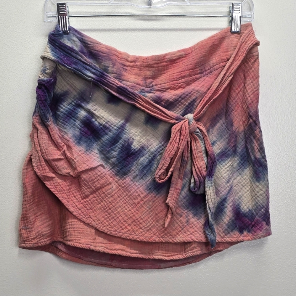 Free People Pink Tie-Dye Mini Skirt with Purple Accents